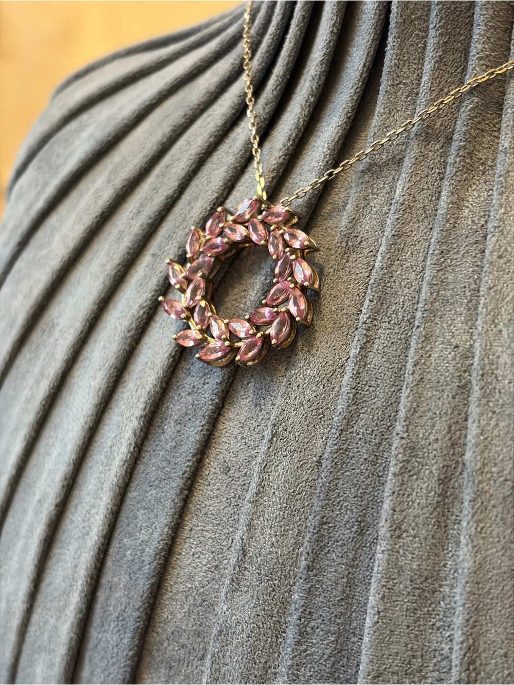 Pink sapphire sterling silver Marquise Wreath Pendant Necklace - Women Jewelry